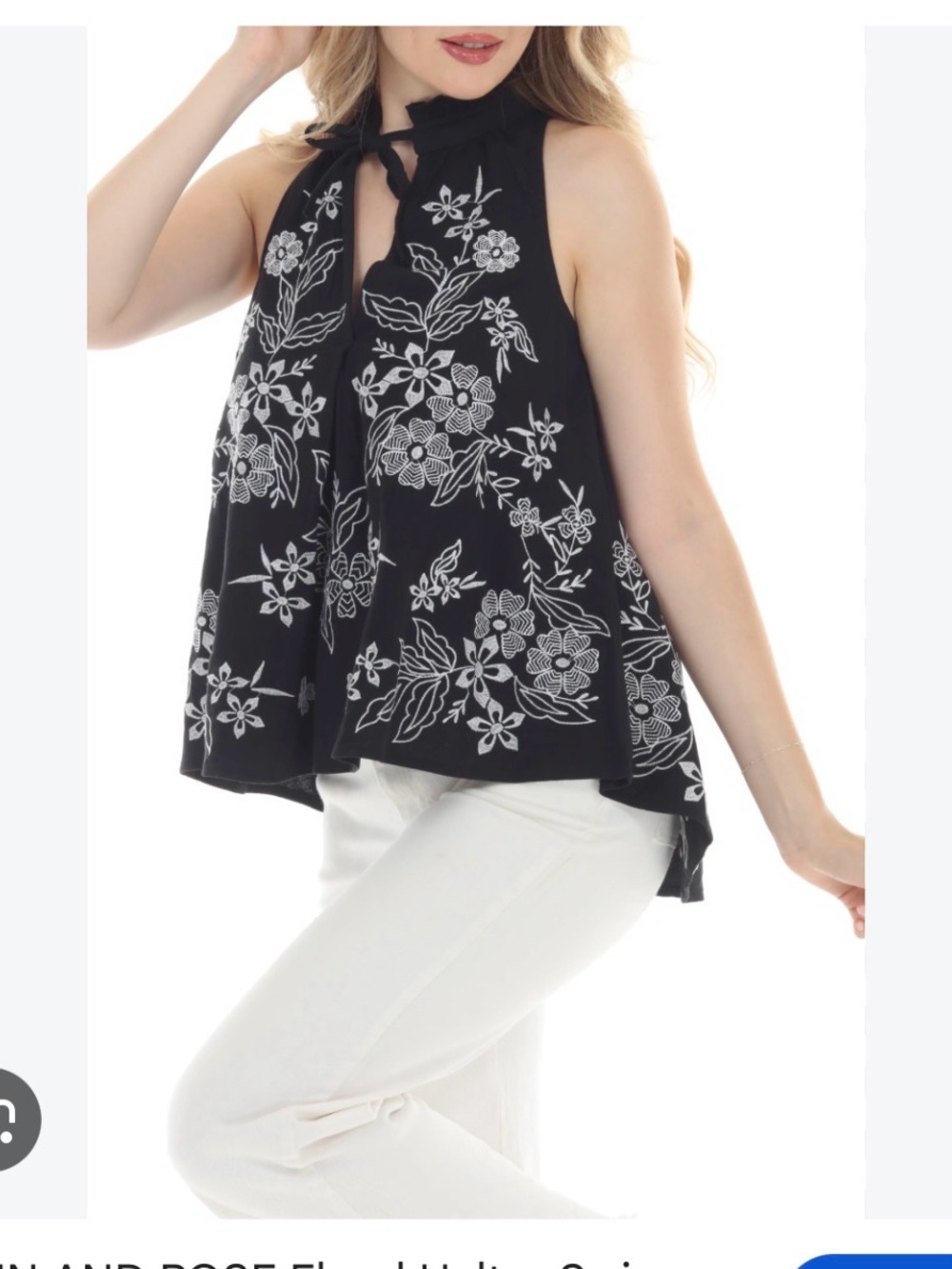 Anthropology Pilcro Sleeveless Halter Camisole with White Floral Embroidery